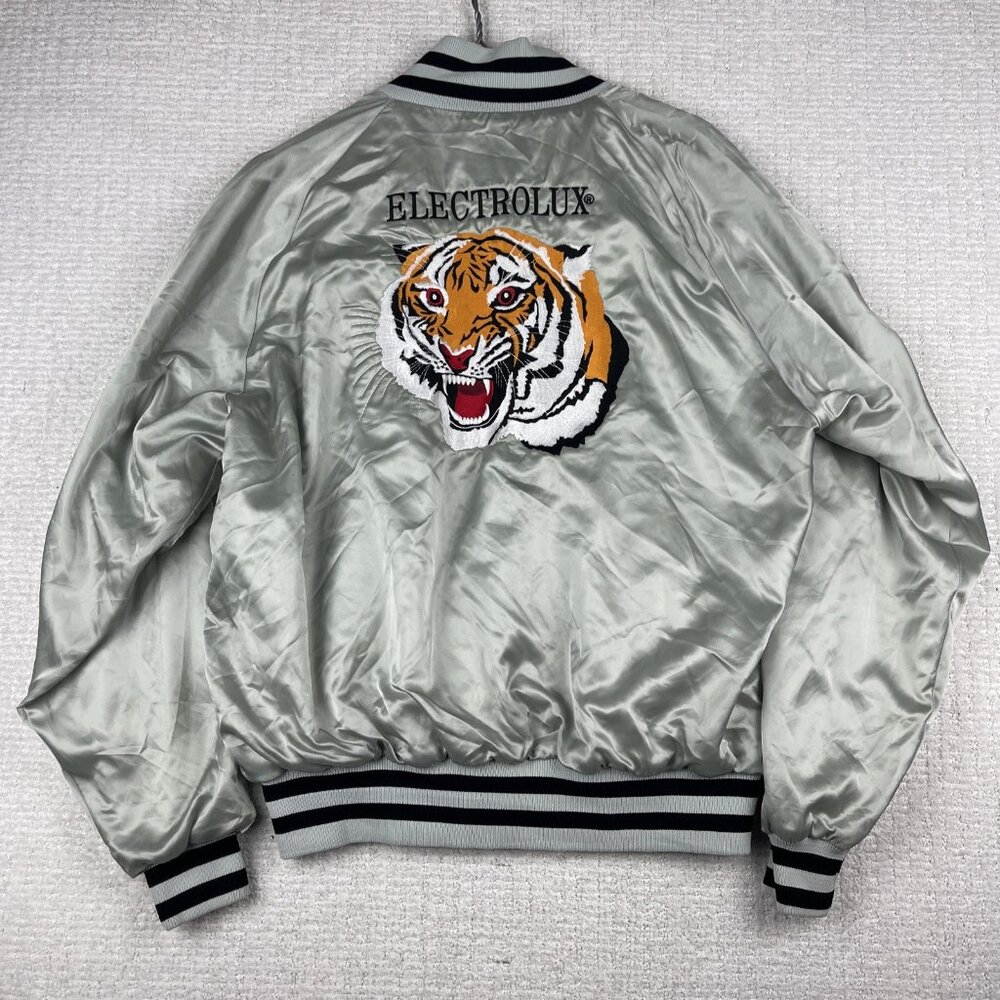 Vintage Electrolux Souvenir Tiger Satin Nylon Bomber Jacket Mens Large USA Made
